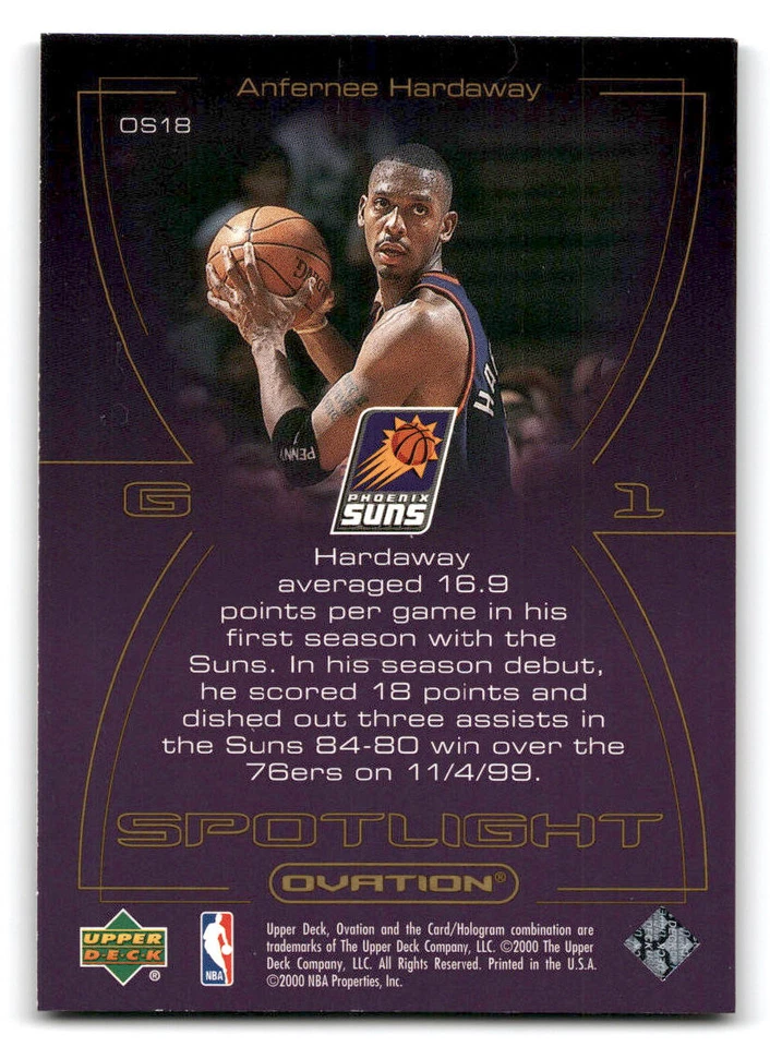 2000-01 Upper Deck Ovation #OS18 Anfernee Hardaway Spotlight Phoenix Suns - Image 2 of 2