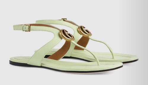 Sandalias de cuero GUCCI GG Marmont verde tanga talla EU40 US10 NUEVAS EN CAJA - Imagen 4 de 9