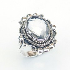 Solid 925 Sterling Silver Clear quartz Ring Rock Crystal quartz Ring-R172