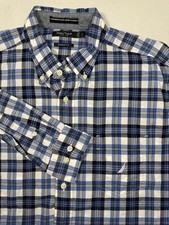 Nautica Button Down Shirt Mens Classic Fit Large Blue Plaid Long Sleeve Pocket