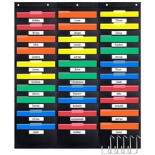 30 Pockets Storage Pocket Chart with 30 Nametag Pockets, Hanging Wall File Or...