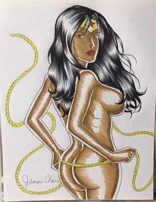 WONDER WOMAN OF COLOR ORIGINAL COMIC PENCIL & COLOR BY COMIC ARTIST JAMES CHEN