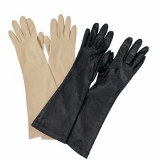 Vintage Van Raalte Gloves Lot 2 Pair Mid Arm Beige Black Nylon Washable Soft 6.5