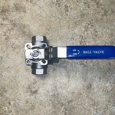 1/2" 3-Way T-Port Ball Valve, Stainless Steel, NPT Threaded, 1000PSI