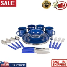 Camping Tableware Set Hiking Backpacking 24 Piece Enamel Home Family Camping NEW