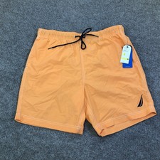 Nautica Swim Shorts Mens Medium Orange Performance Elastic Drawstring Trunks