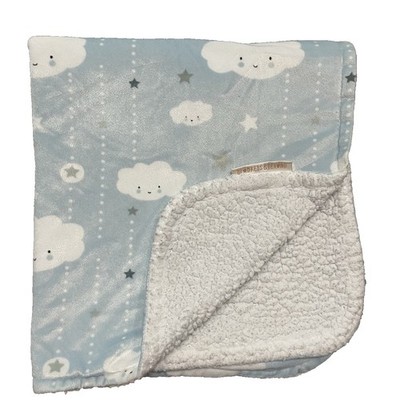 Blankets & Beyond Baby Blanket Blue Clouds Velour White Sherpa Security Lovey