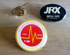 3 x Helicopter Pin Badges : CH-47 Chinook, Bell 505 JRX, Midlands Air Ambulance