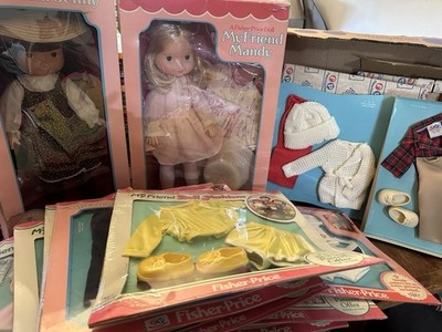 1970s Fisher Price My Friend Jenny & Mandy Dolls + 15 Outfits & Patterns NIP