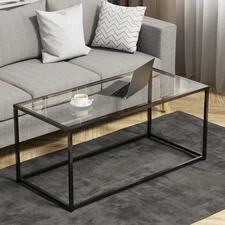 Glass Coffee Table, Modern Center Tables for Living Room, Black Rectangle Cen...