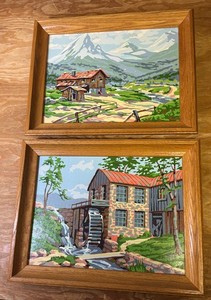 VTG 1957 Paint By Numbers Oil Painting The Old Mill & Towering Heights 16" x 12"