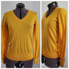 Suéter Banana Republic Para Mujer Pequeño Amarillo Naranja Cuello en V 100% Lana Merino