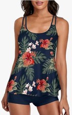 Sz L Womens 2025 Tankini Swimsuits Flowy Swimwear Tropical