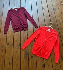 JCP JCPenney's set of 2 S cashmere blend knit cardigan sweaters - orange & red