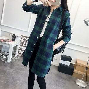 Women-Long-Shirt-Cotton-Casual-Long-Sleeve-Red-Flannel-Plaid-Shirt