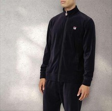 Men s Fila Solid Black Velour Casual Outfit Set Tracksuits NWT