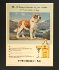 1940 Fleischmann&rsquo;s Gin Advertisement St Bernard Dog Christmas Gift Vtg Print AD