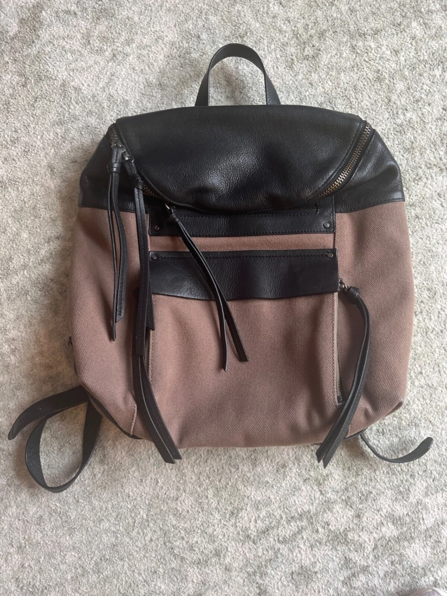 Vintage Kooba tan  canvas Black leather Backpack Shoulder Travel Bag Vintage Kooba tan canvas Black leather | Mercari main image 2