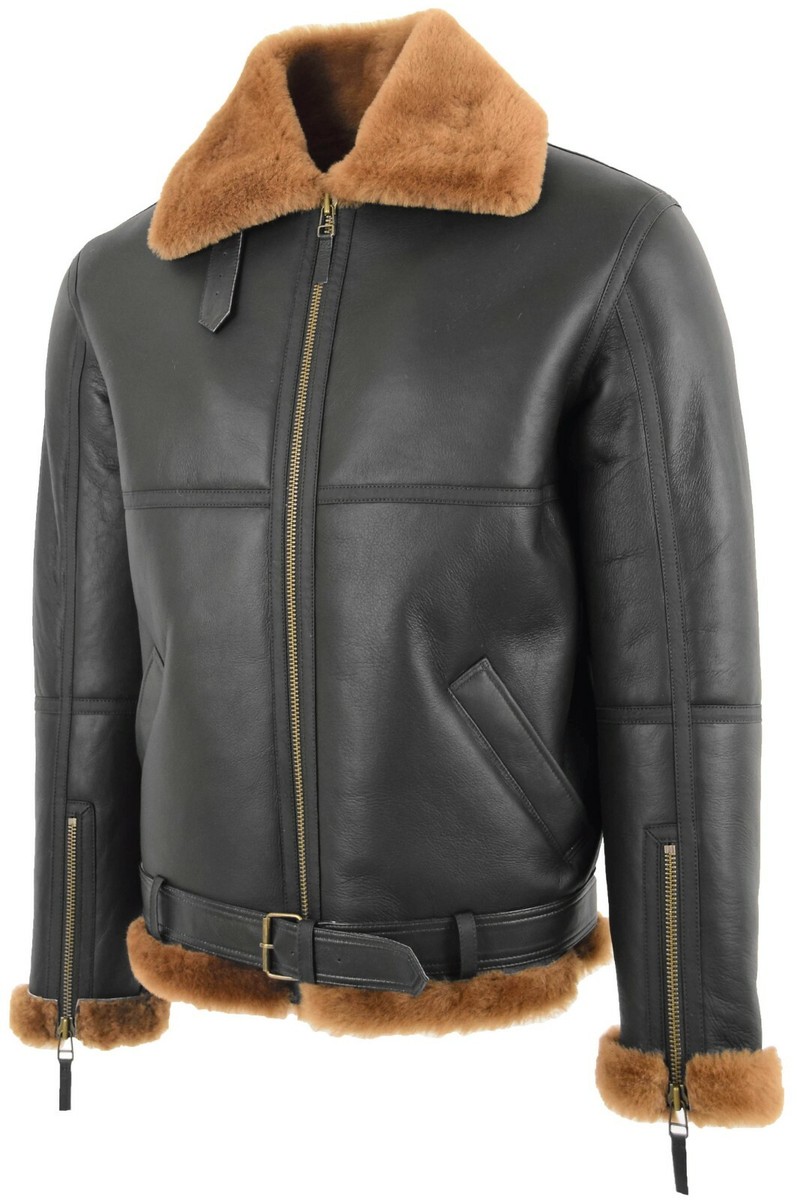 Mens Original Flying Sheepskin Jacket RAF Pilot Aviator Style