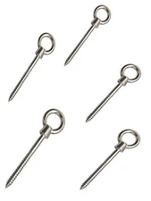 Set Of 5 Pieces 1/2 x 4-3/4 Inch Stainless Steel Screw Lag Eye Bolts