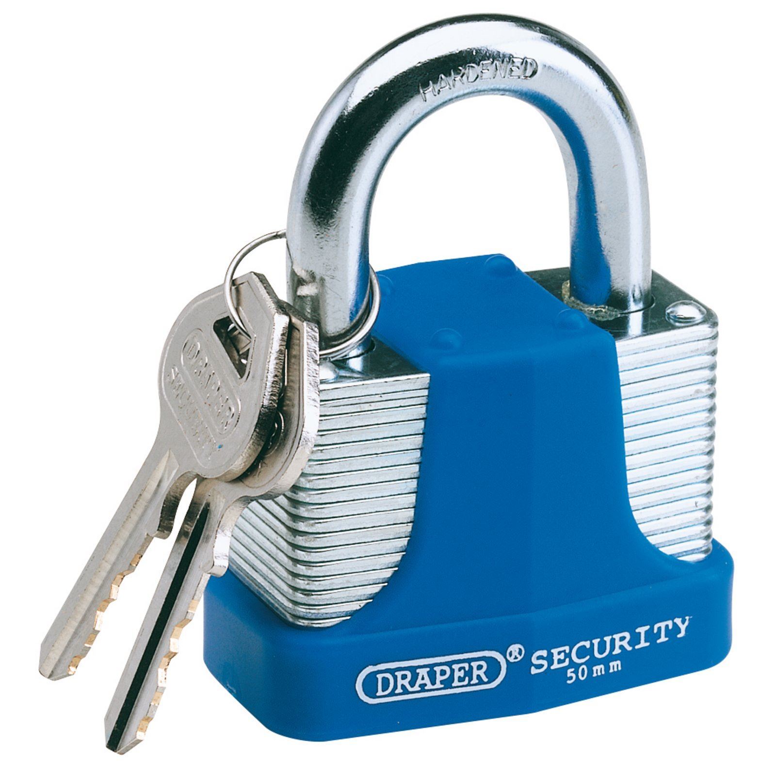 Draper 50mm Laminated Steel Padlock and 2 Keys with Hardened Steel Shackle and B