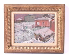 vintage original Ugo Setti expressionism Winter in Italy landscape oil painting