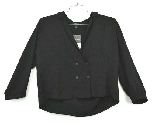 Topshop Womens Button Front Blouse Mock Collar Long Cuffed Sleeves V Neck Sz 10