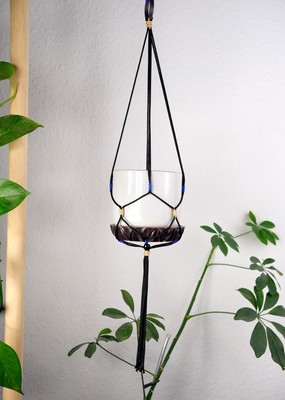 Upcycled decorative vintage 70s Skandi BoHo Espresso large Hanging Planter
