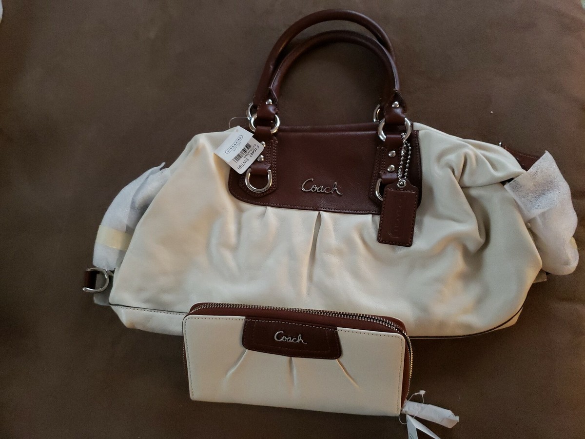 NWT Coach Ashley Leather Satchel Purse Bag White/Bark $698 Great