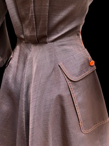 Vtg Dress DARK Brown 50s Goth Fitted Jackie Nimble Corset Style Structured SMALL - Picture 8 of 18