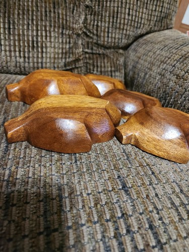 MCM Wood Teak Chip Dip Salad Bowl Set 1 Big 5 Small Leaf Bowls Set Thanksgiving - Picture 7 of 7