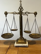 Grande BALANCE d'apothicaire TRÉBUCHET Double en LAITON Base MARBRE-H48 /L33,5cm