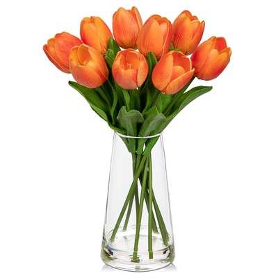 Fake Tulips Artificial Tulip Flowers in Glass Vase with Faux Water 14.2'' Real...