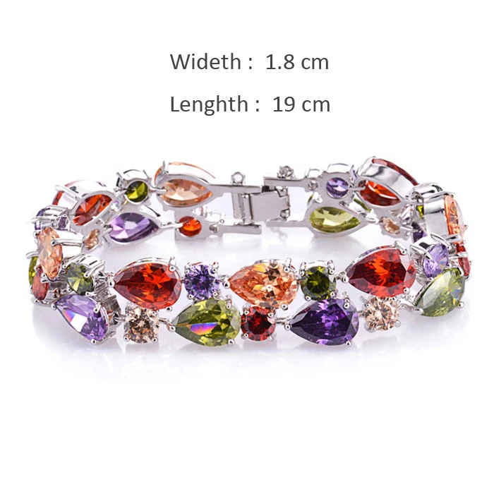 Silver Chain Mona Lisa Multi Color Morganite Topaz Gemstone Charm Women Bracelet - Image 3 of 4