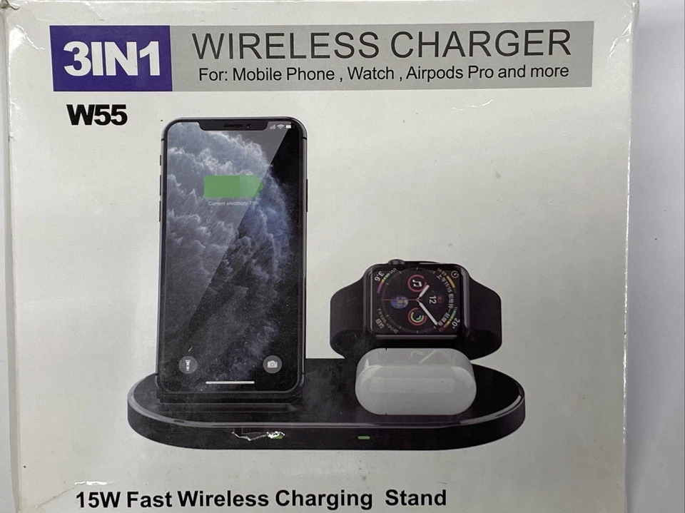 W55 Wireless ChargerDock 3in1 Charging Stand For Phone, Watch, Air Pods Pro New - Image 2 of 4