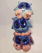 Vintage Ceramic Coin Bank Owls Hand Painted Studio Art Pottery 9"