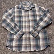 Schott Bros Flannel Shirt Mens Medium Blue Plaid Mid Weight Button Up Outdoor