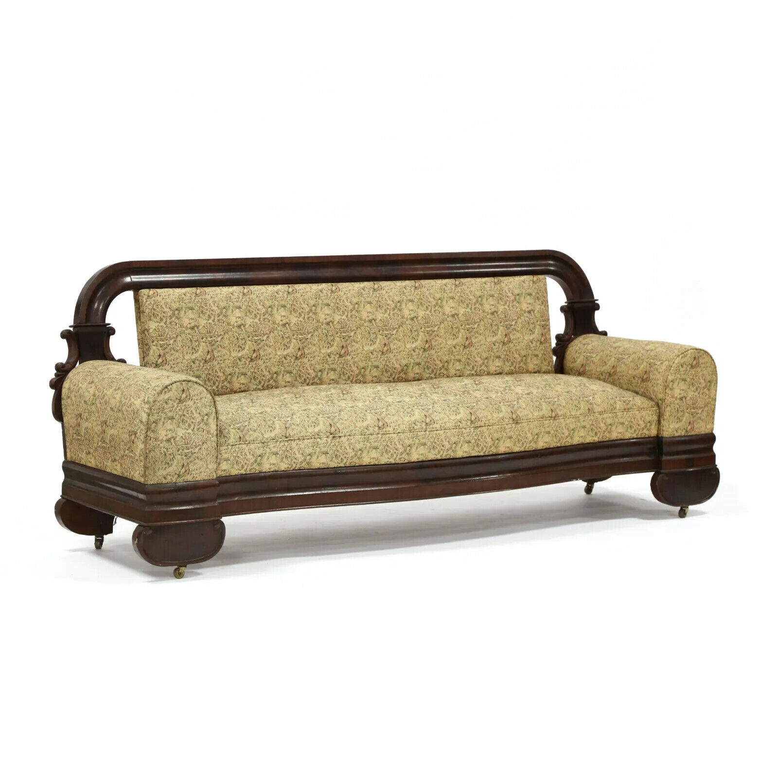 Antique Sofa, American Classical Mahogany, Tapestry Style Upholstery, C. 1840's!