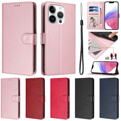 Fr iPhone 16e 16 15 14 13 12 11 Pro Max 8 Plus Leather RFID Wallet Case Cover[