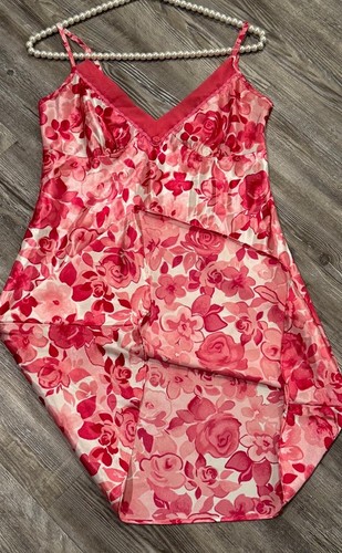 Liz Claiborne Women’s Pink Shiny Satin Roses Print Nightgown Romantic Slip S - Picture 8 of 15
