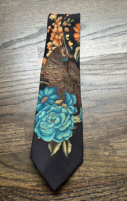 【値下げ中】LEONARD PARIS ネクタイ シルク100% ビンテージ Vintage Leonard Paris Tie, 100% Silk Pheasant and Flower, France