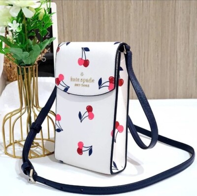 Kate Spade Staci Cherry North South Flap Phone Crossbody White 