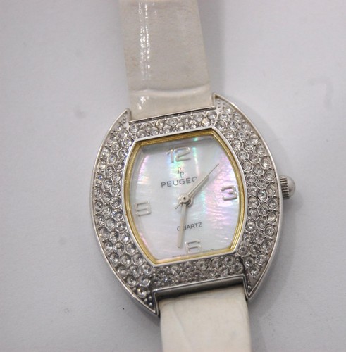 Peugeot Womens Wrist Watch Crystal Quartz Mother of Pearl Dial White Leather - Picture 8 of 8