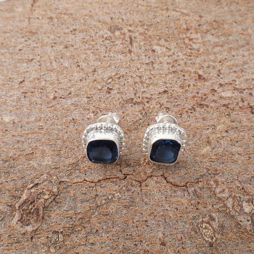 Cushion London Blue Topaz Stud Post Screw Back Wife Earrings Jewelry 925 Silver - Picture 3 of 8