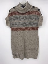 Ruff Hewn Wool Blend Sweater Dress Tan Orange Blue Aztec Button Accents EUC