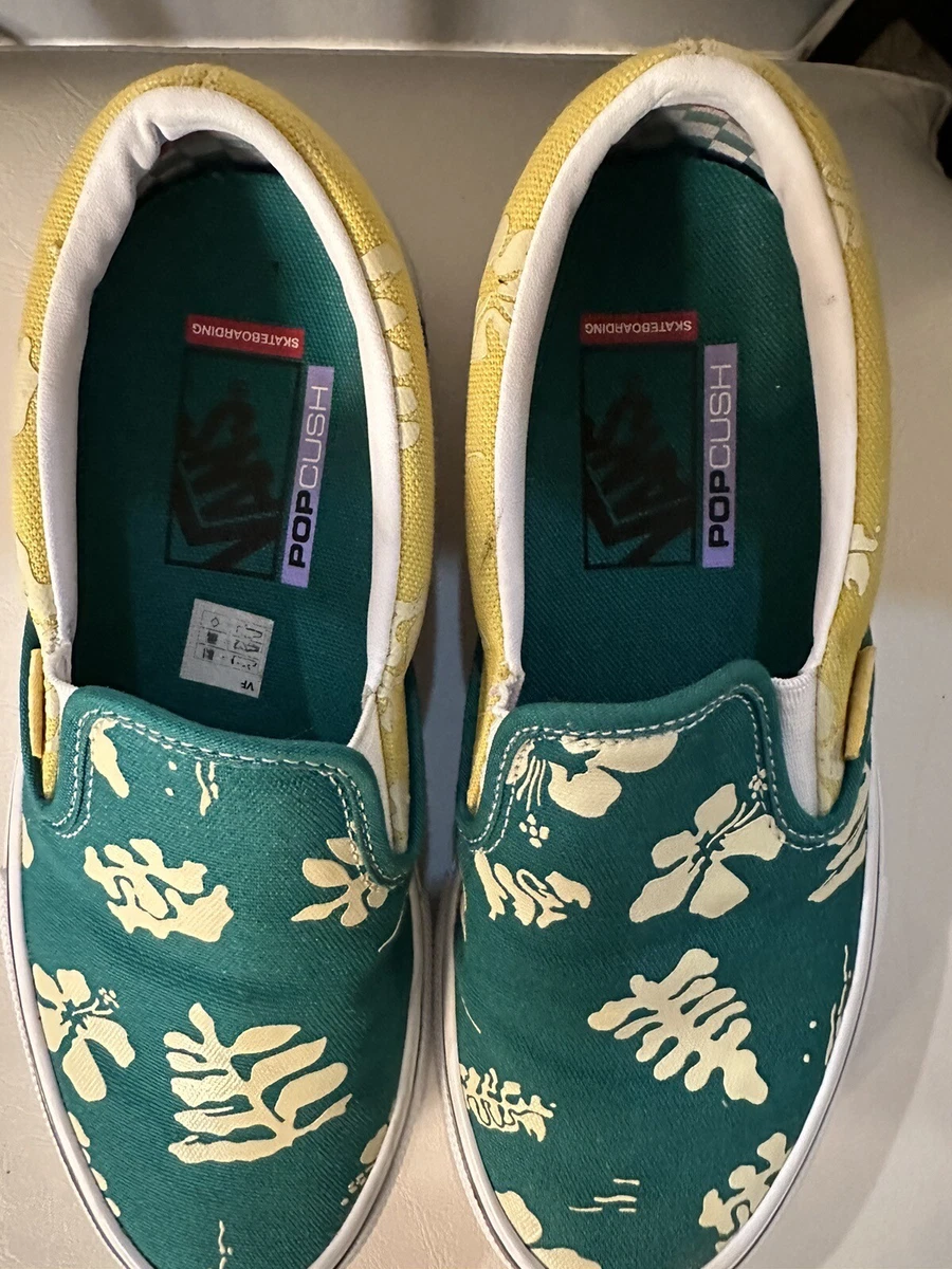 Vans Slip On Aloha Tropical Popcush Mens Size 6.5 Skateboarding Green Shoes EUC