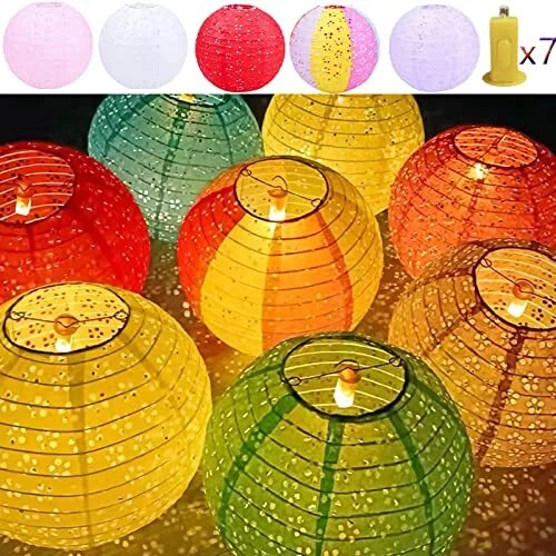 Qlisytpps Paper Lanterns with LED Lights 5 Colours Chinese