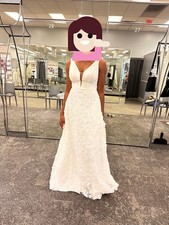 White Floral Patterned Wedding Dress, Sleeveless V Neck Line, Spring/Summer Wed