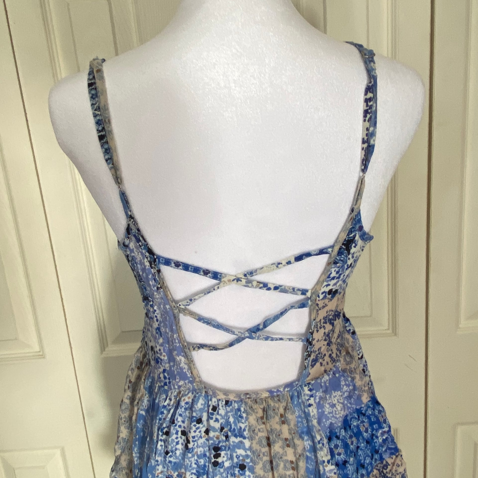 Blue Patchwork Spaghetti Strap Dress - image 4