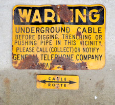 Insegna Metallo Vintage Metallo Telefono Generale AVVERTENZA CAVO SOTTERRANEO 20x14